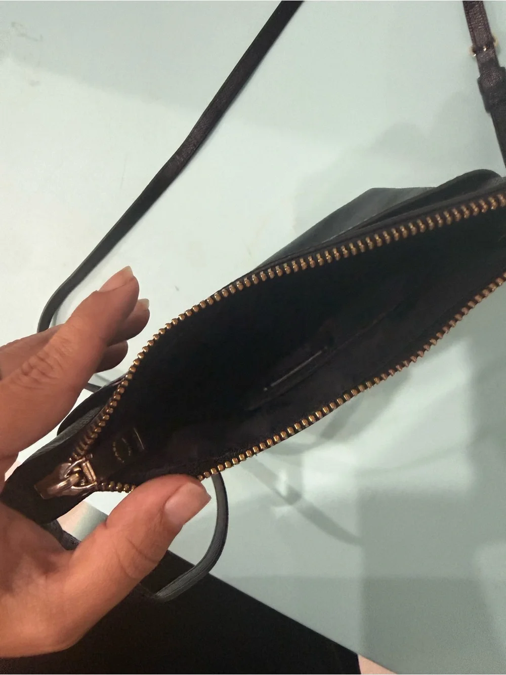 Coach Black Leather Crossbody with Gold Logo